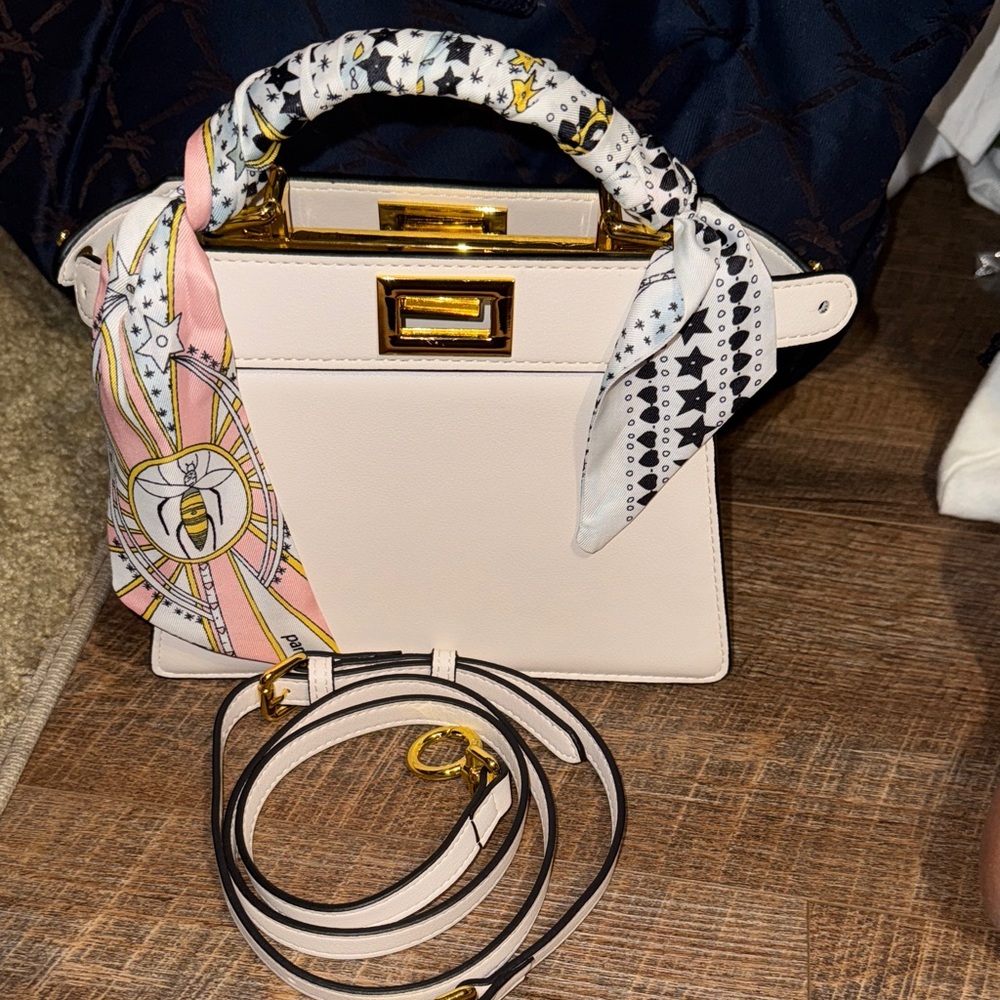 Chic Cream Mini Bag with Gold Details